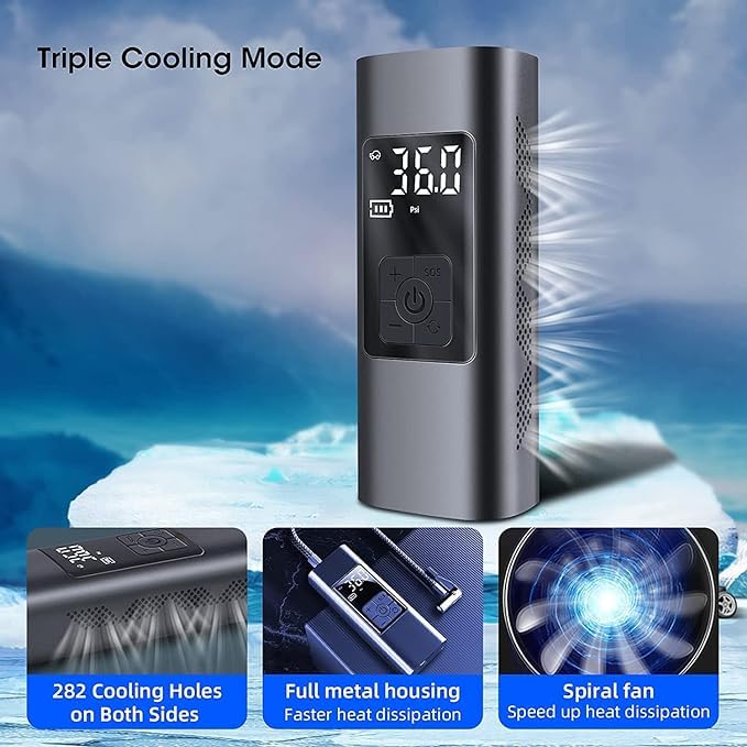 AirX: Portable Tire Inflator, Power Bank, and Flashlight (8000mAh, LED, Digital Gauge)