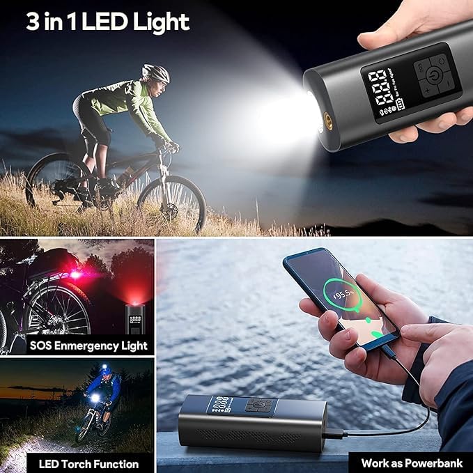 AirX: Portable Tire Inflator, Power Bank, and Flashlight (8000mAh, LED, Digital Gauge)