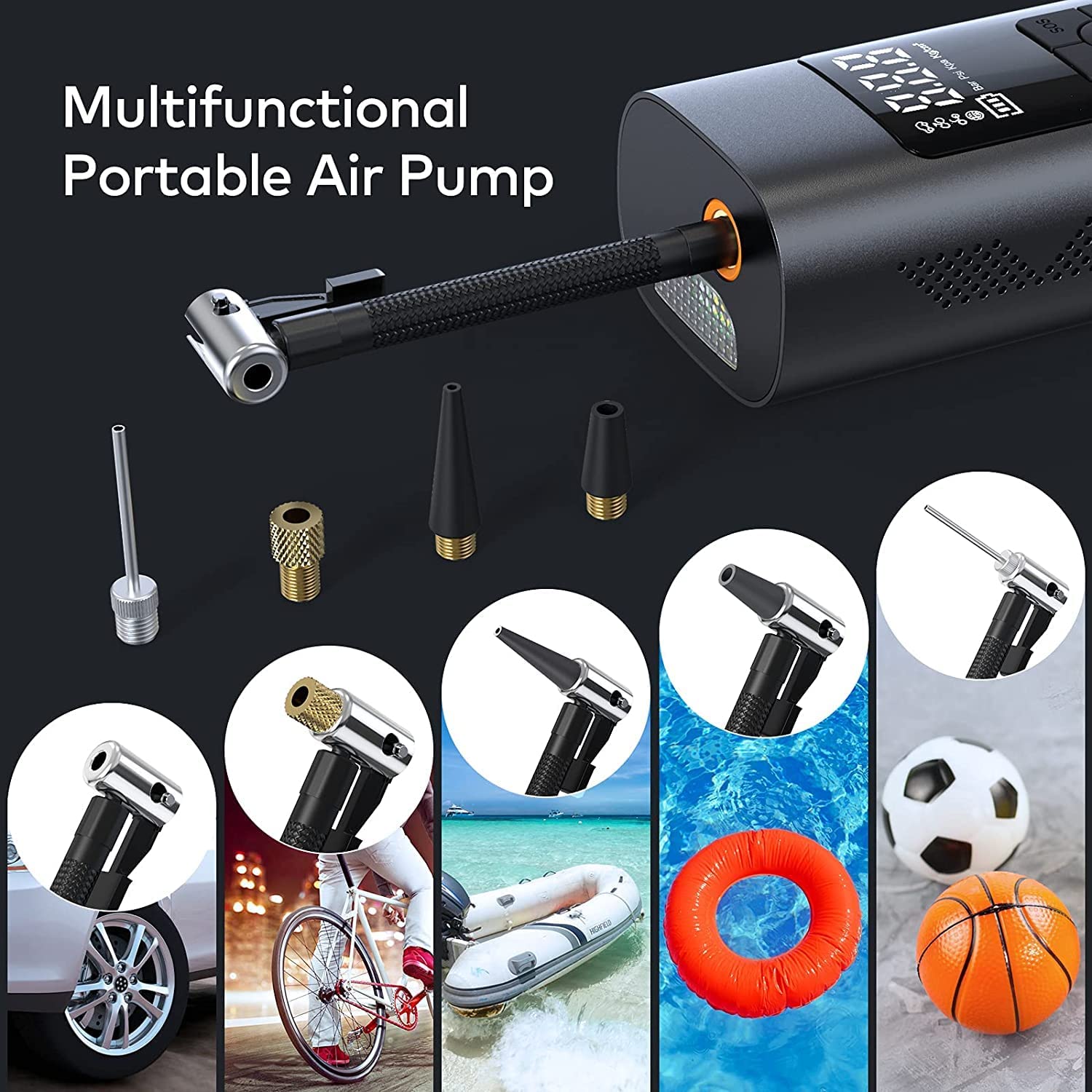 AirX: Portable Tire Inflator, Power Bank, and Flashlight (8000mAh, LED, Digital Gauge)