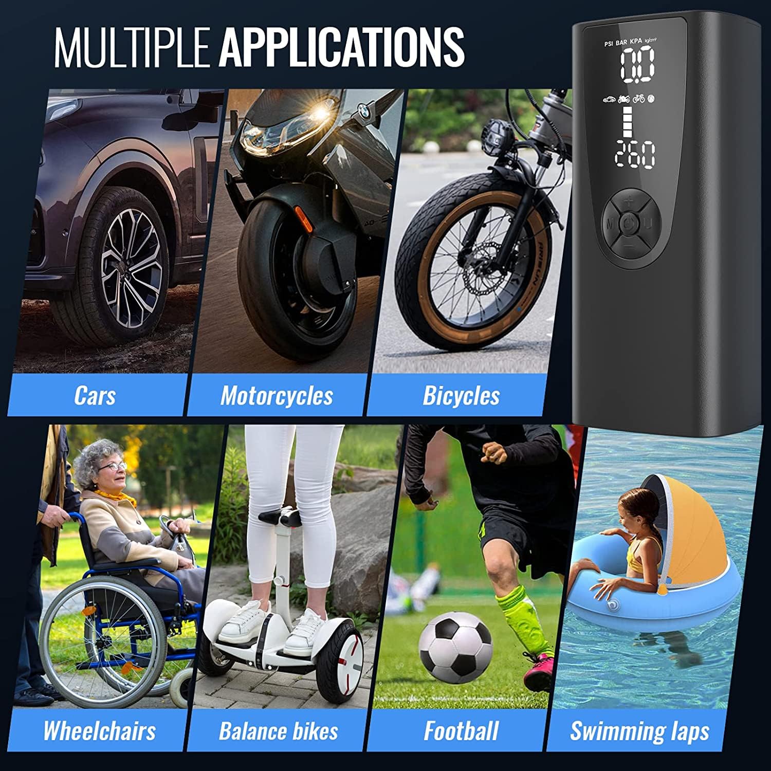 AirX: Portable Tire Inflator, Power Bank, and Flashlight (8000mAh, LED, Digital Gauge)